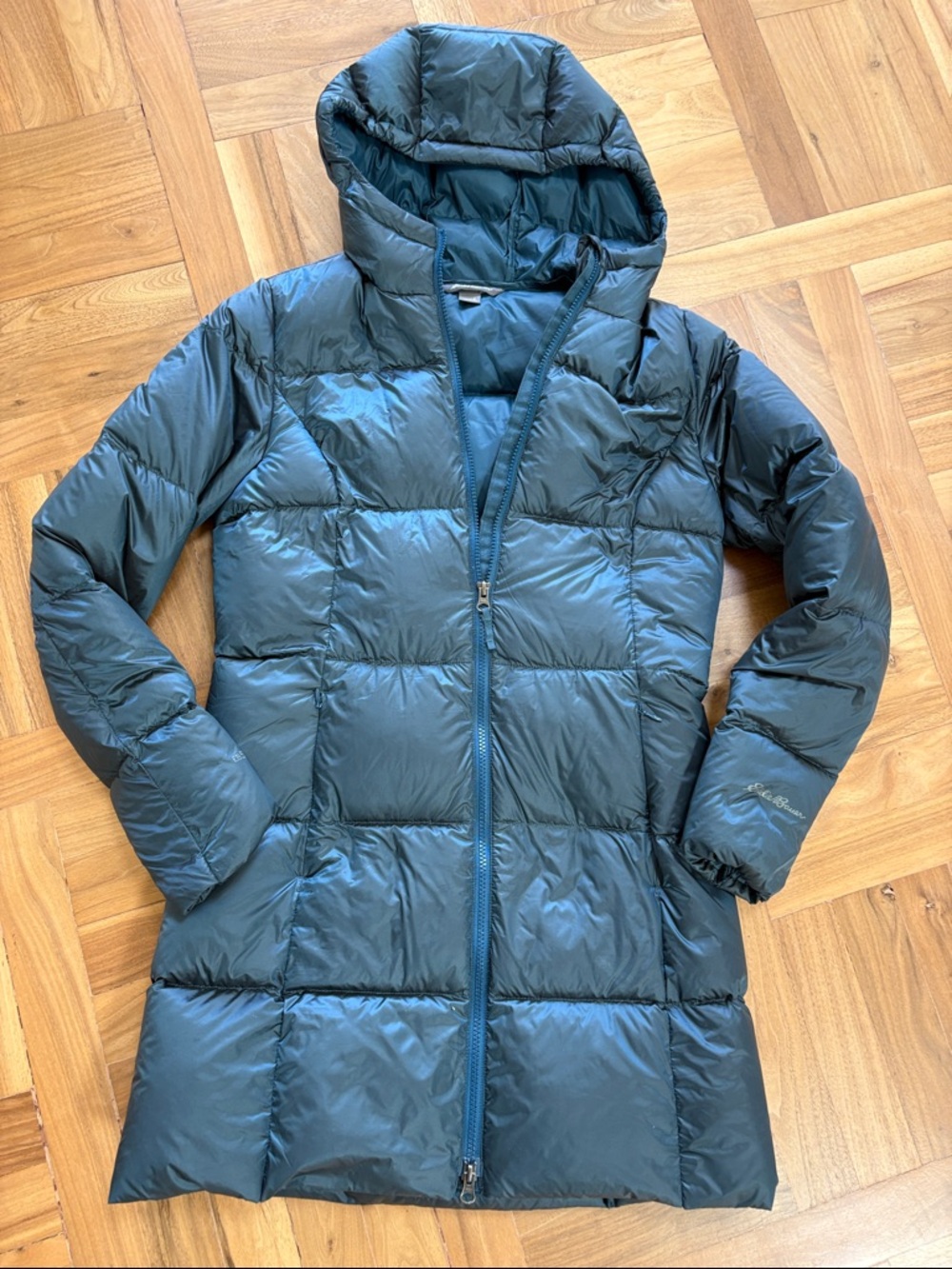 Eddie Bauer Down 550 Women's Teal Puffer Coat with Hood Sz S